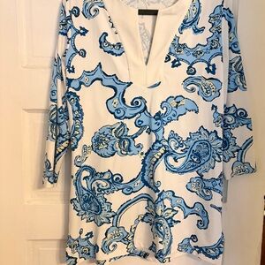 J. McLaughlin Blue and White Floral Tunic